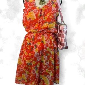 Summer Vibes Sunset Floral Flowy Sleeveless Dress